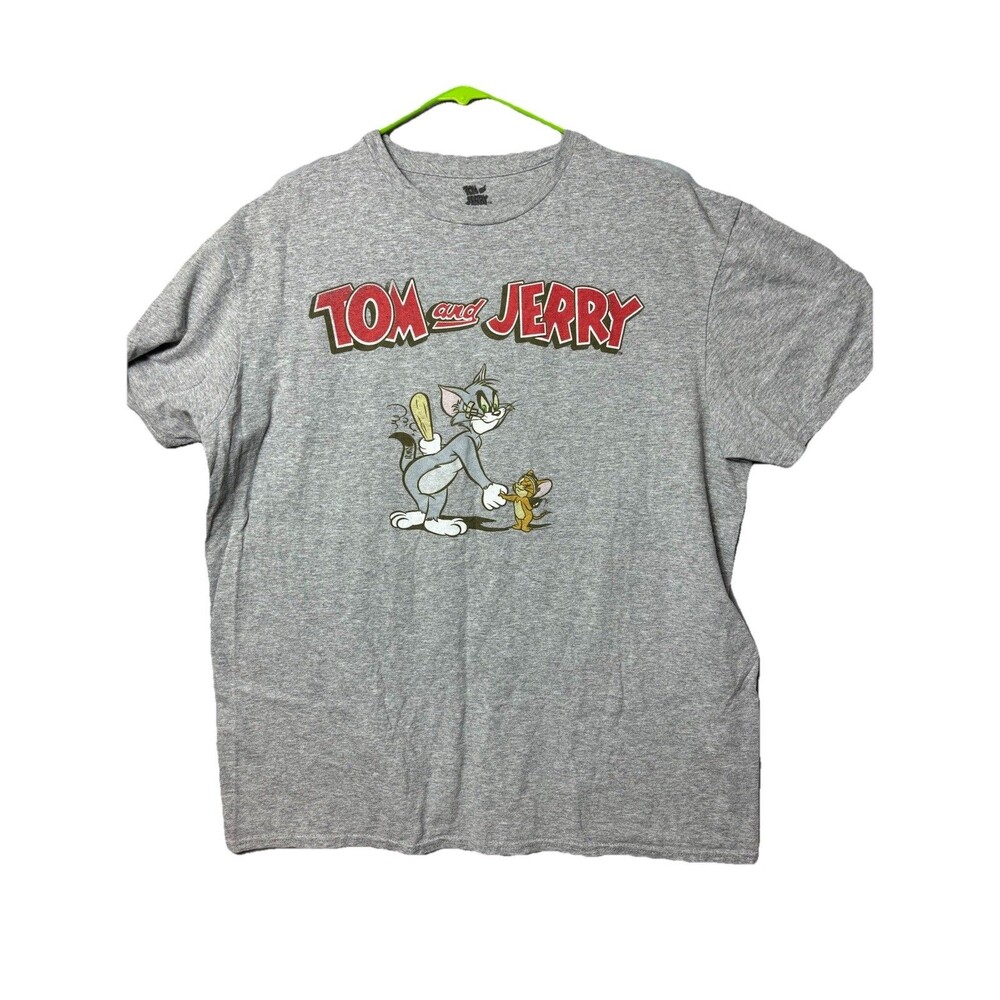 Tom And Jerry Tshirt Size L Cartoon Short Sleeve Gray Mouse Cat